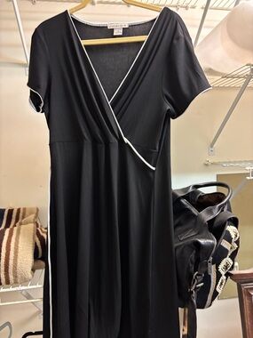 Notations Black Midi Wrap Dress with White Trim